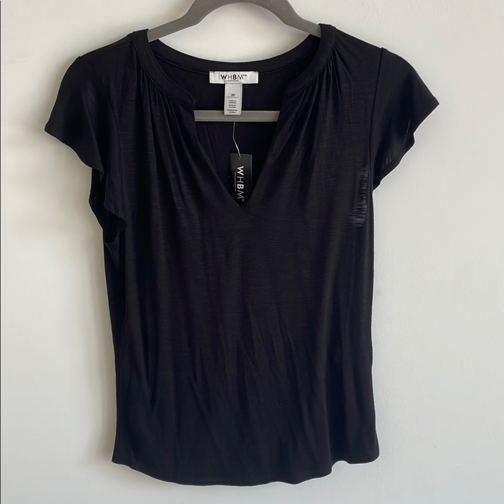 White House Black Market Black Ruffle Sleeve Fitted Blouse